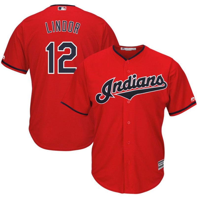 Men's Cleveland Indians #12 Francisco Lindor Red Cool Base Stitched MLB Jersey